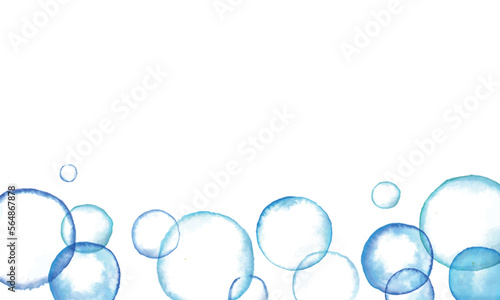  水彩画。水彩タッチのシャボン玉背景。水彩で描いた透明の円ベクター背景。透明の泡フレーム。 Watercolor painting. Soap bubbles background with watercolor touch. Watercolor transparent circle vector background. Transparent bubble frame.