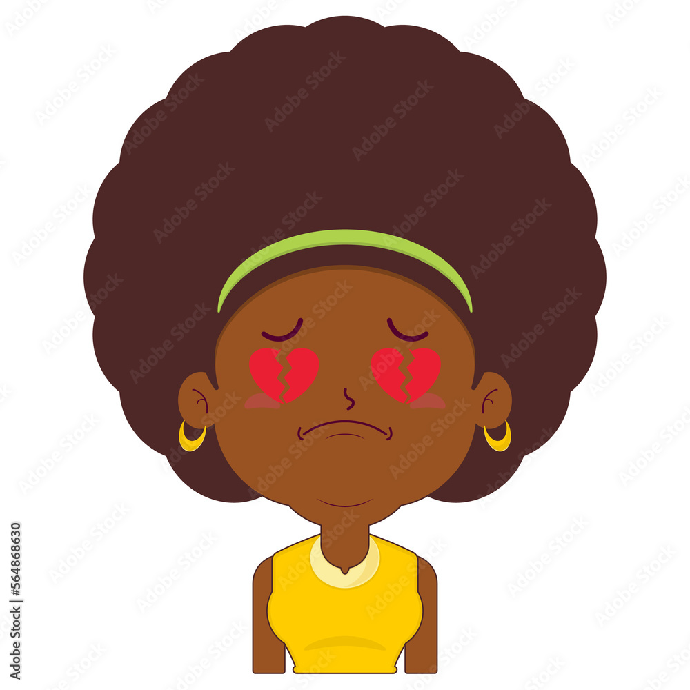 afro woman broken heart face cartoon cute