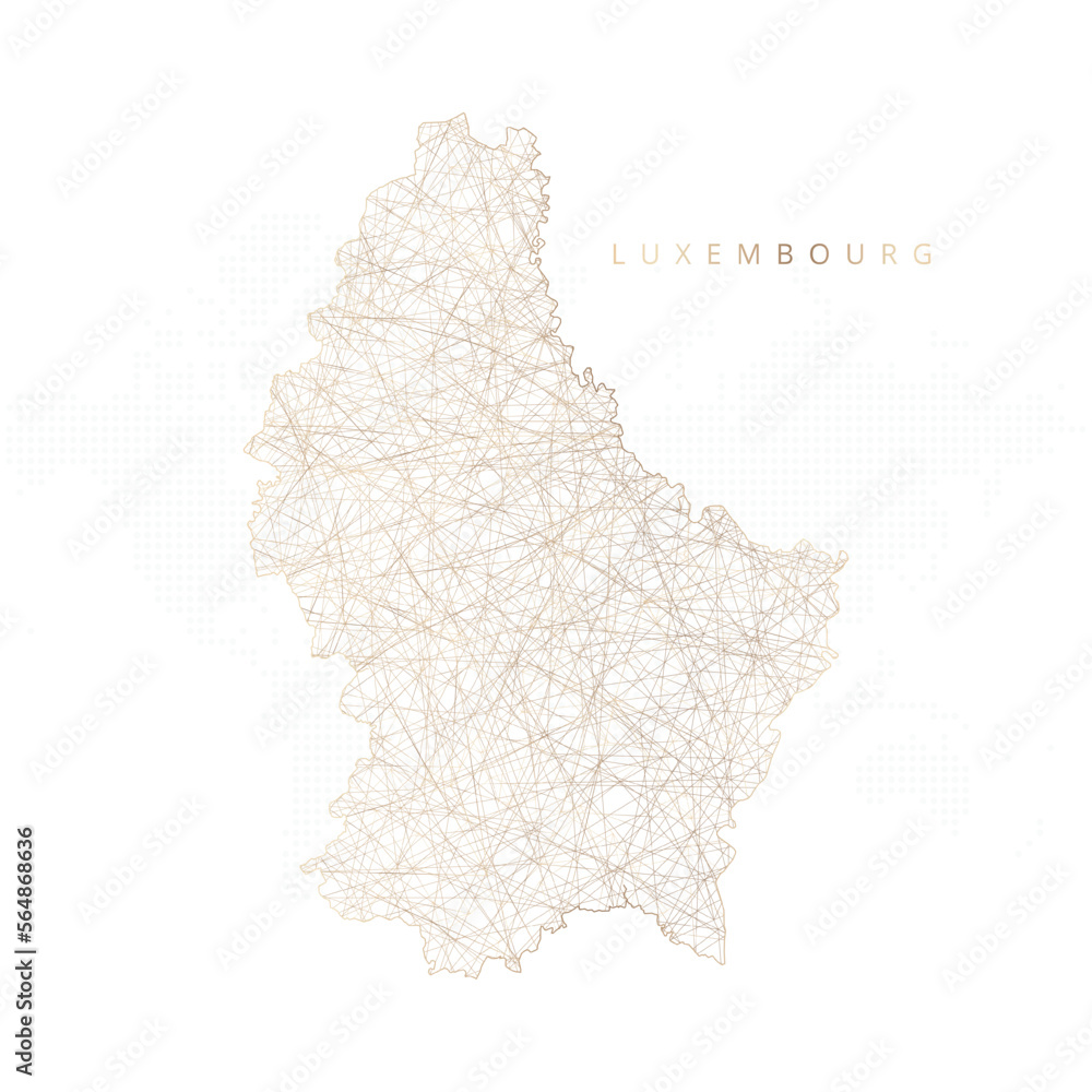 Low poly map of Luxembourg. Gold polygonal wireframe. Glittering vector with gold particles on white background. Vector illustration eps 10.