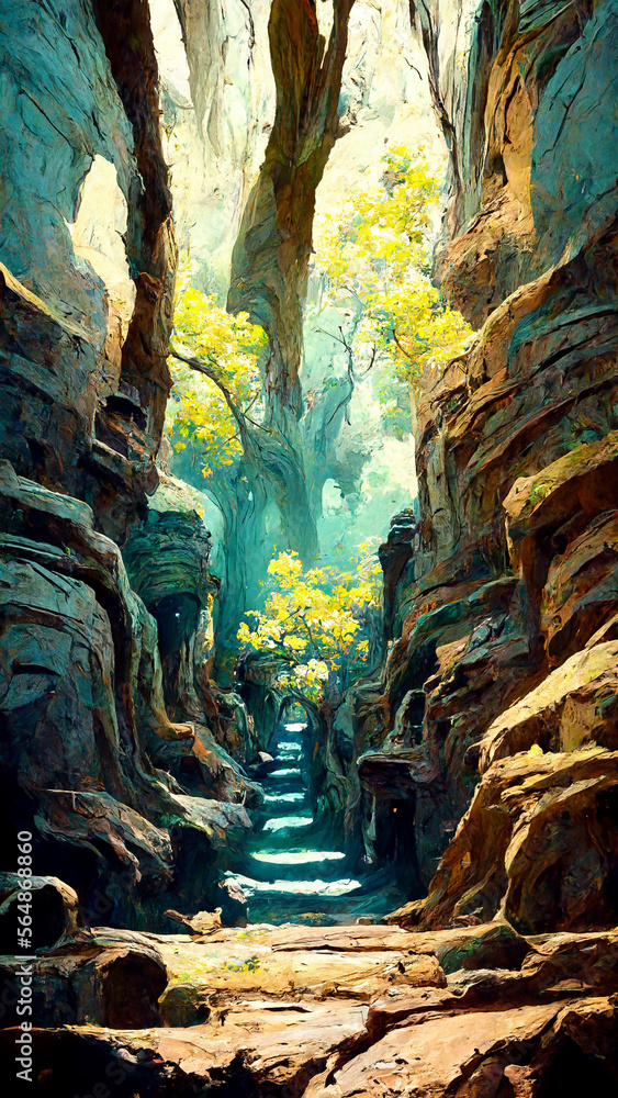forest land cave in the spring illustration Generative AI Content by Midjourney