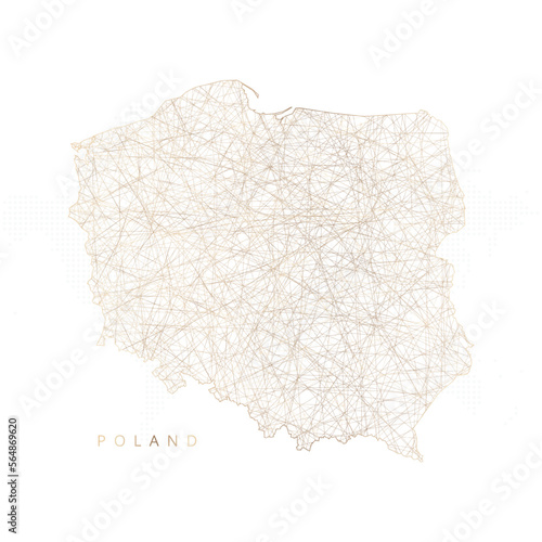 Low poly map of Poland. Gold polygonal wireframe. Glittering vector with gold particles on white background. Vector illustration eps 10.
