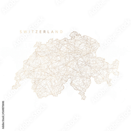 Low poly map of Switzerland. Gold polygonal wireframe. Glittering vector with gold particles on white background. Vector illustration eps 10.