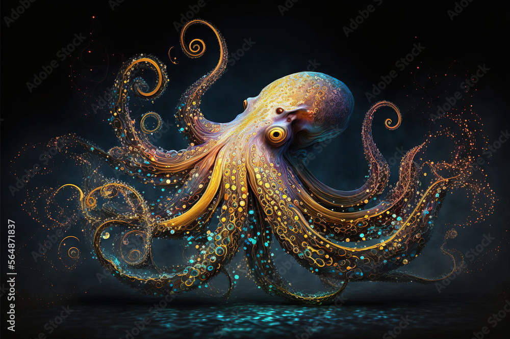 Fantastical Mythical Octopus in The Forest with Golden Spot - Generative AI Fantastical Mythical Octopus in The Forest with Golden Spot - Generative AI