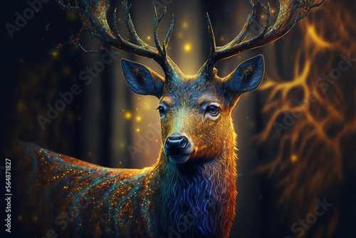 Fantastical Mythical Deer in The Forest with Golden Spot - Generative AI 