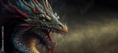 close up of a dragon with its mouth open. Generative AI