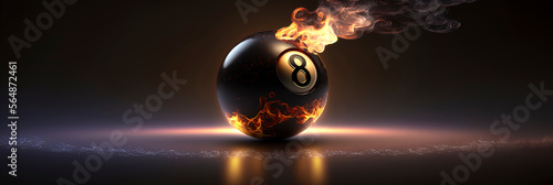 8 Ball on fire, dark fantasy, black eight ball snooker ball with flames around it edges and signs of extreme heat, generative AI photo