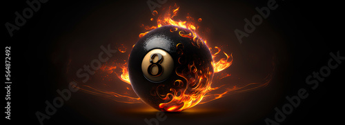8 Ball on fire, dark fantasy, black eight ball snooker ball with flames around it edges and signs of extreme heat, generative AI