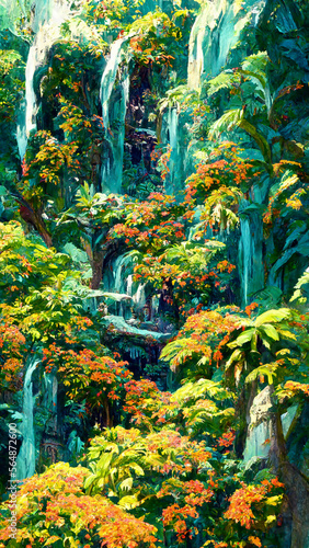 Tropical Rainforest forest Maya ancient culture illustration Generative AI Content by Midjourney © simon