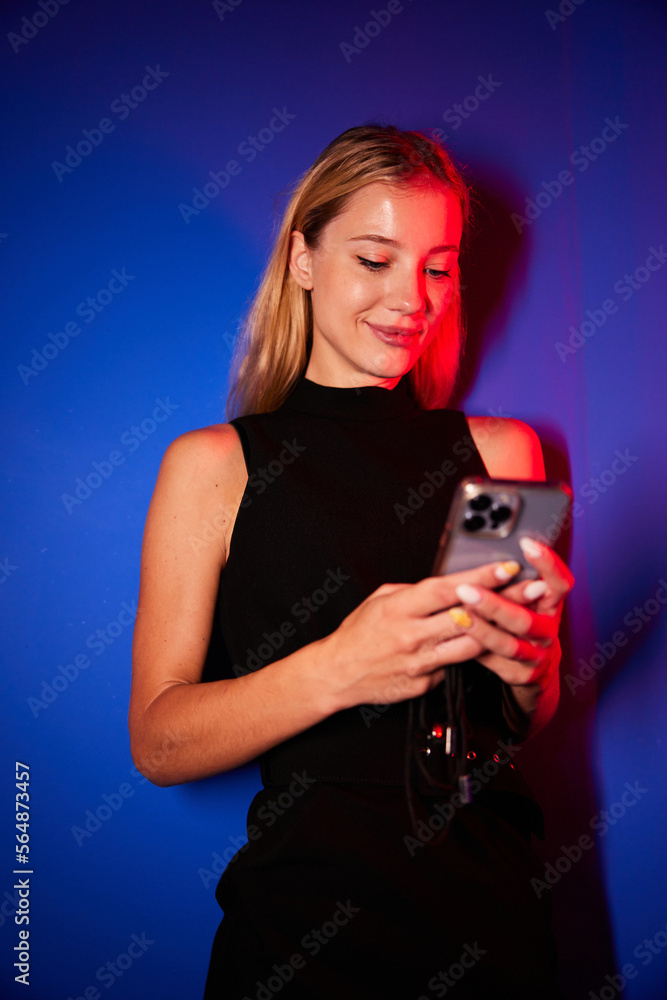 Glad woman using smartphone Glad woman using smartphone