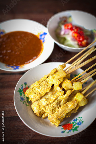 Pork satay, Grilled pork served with peanut sauce or sweet and sour sauce, Thai food, - Asian food style