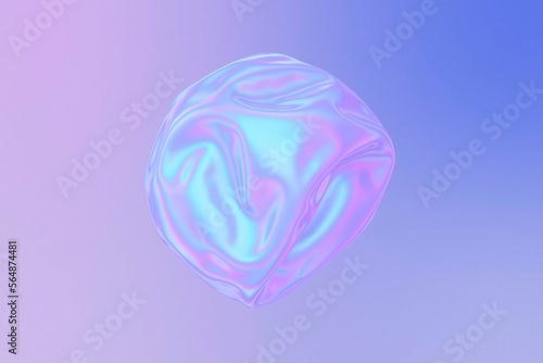 3D Abstract Iridescent sphere shape with holographic waving texture.
