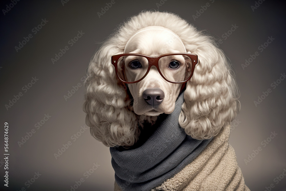 Cocker spaniel wearing a fashion clothes and accessory. Pet portrait in clothing. Dog fashion. Post-processed generative AI