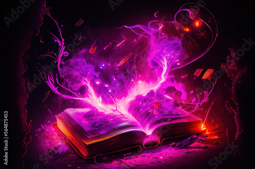 magic book, purlpe magic, AI generated. photo