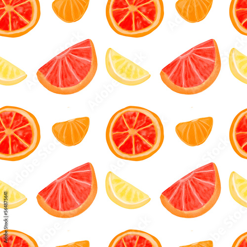 Watercolor citrus seamless pattern. Summer fresh watercolor pattern with citrus. Grapefruit lemon Digital paper hand drawn illustration