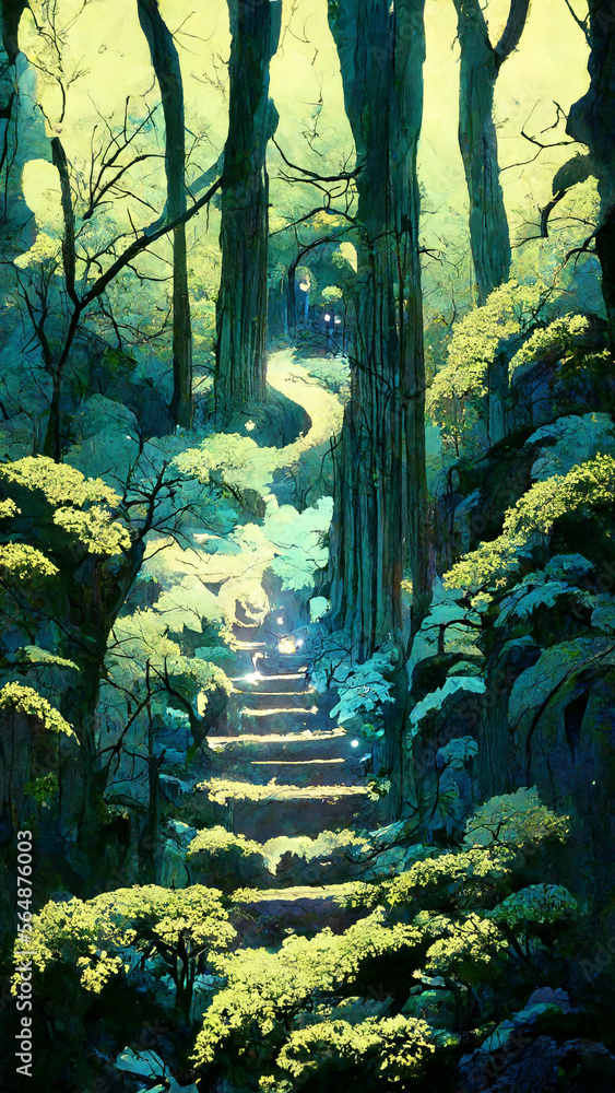 Forest secret adventure at night illustration Generative AI Content by Midjourney