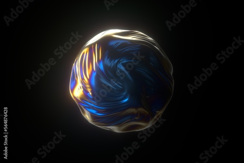 3D Abstract Iridescent sphere shape with holographic cloth texture.