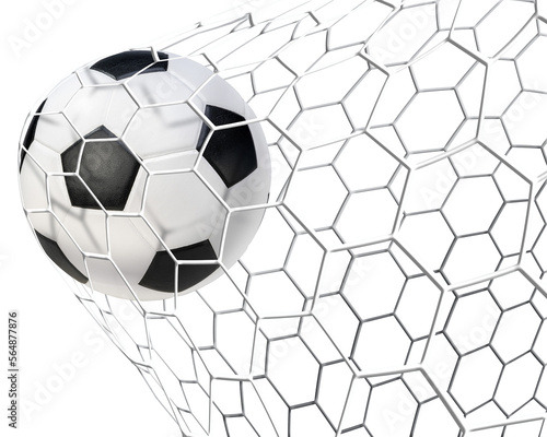 Soccer ball or Football ball in the net isolated on white background, Soccer Ball Hitting the net PNG Images With Transparent Background. © MERCURY studio