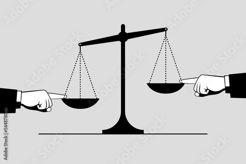 Scales and hands touching the bowls with fingers from opposite sides