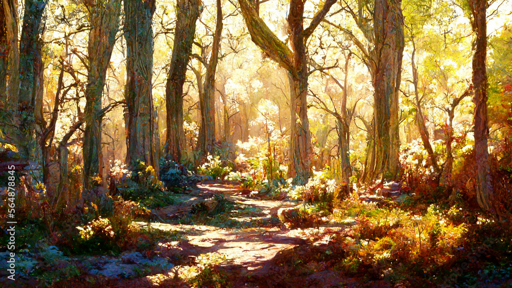 Obraz premium forest in the sunny morning illustration Generative AI Content by Midjourney