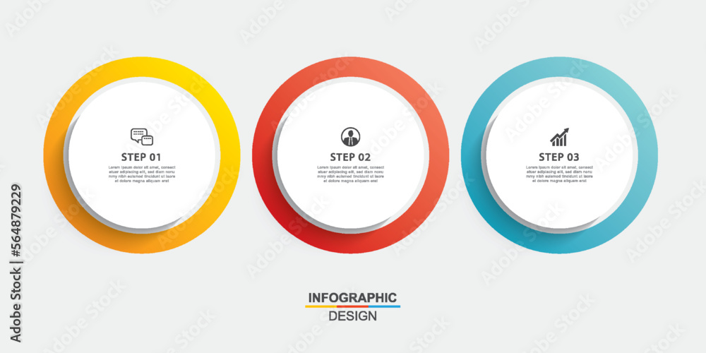 Infographics circle timeline with 3 number data template. Vector illustration abstract background. - obrazy, fototapety, plakaty 