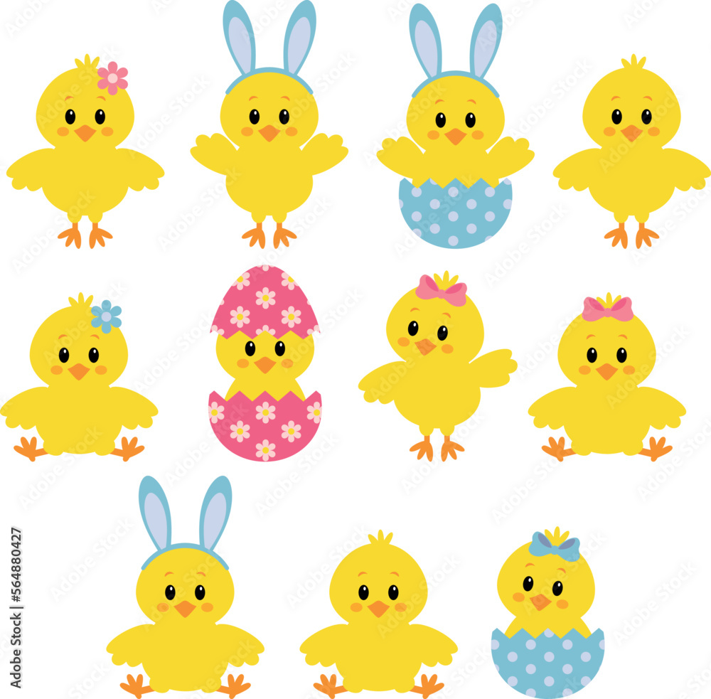 Easter themed clipart. Cute Easter chickens. Vector graphics. Easter themed clipart. Cute Easter chickens. Vector graphics.
