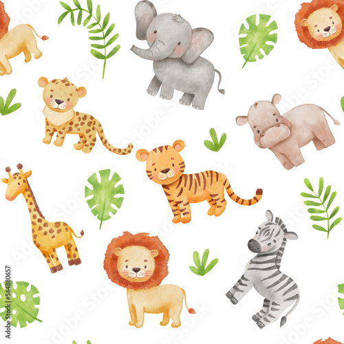 Canvas Print Childish seamless pattern with safari animals