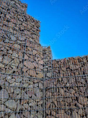 Corner of high Gabion retaining wall
