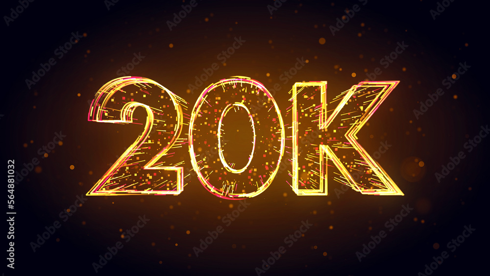Golden Yellow Red Shiny 20K Followers Celebration 3d Lines Effect And Square Dots Particles On Dark Brown Glitter Dust Background