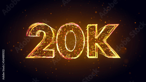Golden Yellow Red Shiny 20K Followers Celebration 3d Lines Effect And Square Dots Particles On Dark Brown Glitter Dust Background