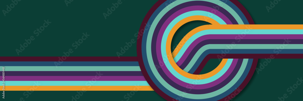 Abstract colorful 70s background vector. Vintage retro style wallpaper with lines, rainbow stripes, geometric shapes. 1970 color illustration design suitable for poster, banner, decorative, wall art.