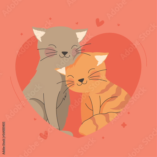 cute cats couple in heart