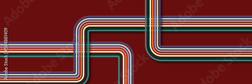 Abstract colorful 70s background vector. Vintage retro style wallpaper with lines, rainbow stripes, geometric shapes. 1970 color illustration design suitable for poster, banner, decorative, wall art.
