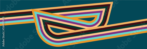 Abstract colorful 70s background vector. Vintage retro style wallpaper with lines, rainbow stripes, geometric shapes. 1970 color illustration design suitable for poster, banner, decorative, wall art.