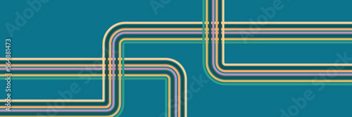 Abstract colorful 70s background vector. Vintage retro style wallpaper with lines, rainbow stripes, geometric shapes. 1970 color illustration design suitable for poster, banner, decorative, wall art.