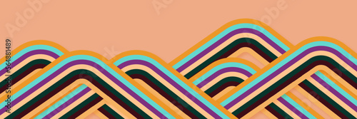 Abstract colorful 70s background vector. Vintage retro style wallpaper with lines, rainbow stripes, geometric shapes. 1970 color illustration design suitable for poster, banner, decorative, wall art.