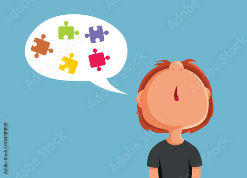 Child Talking with Difficulty Vector Cartoon Illustration. Boy having a speech impediment perfecting language skill with therapy
 photo