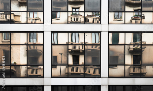 Distorted building refelcted in windows photo