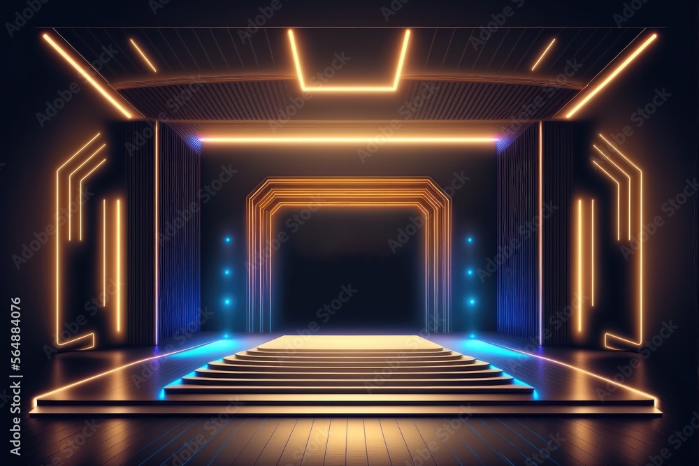 neon product display stage, generative ai composite