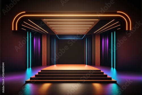 empty neon stage product podium concept  car  motorbike  automobile  character stage  3D stage design  generative ai composite