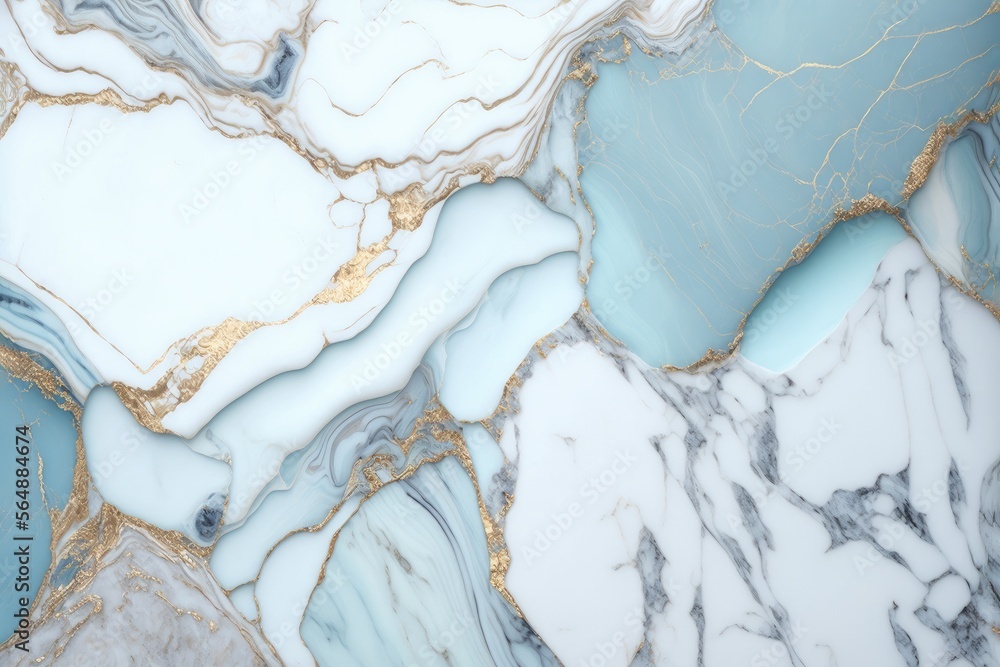 Naklejka premium soft blue marble texture with gold streaks, generative ai composite
