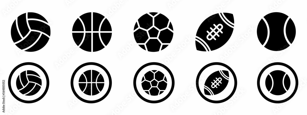 Sports ball icon. Sports ball black and white icon set. Stock vector illustration.