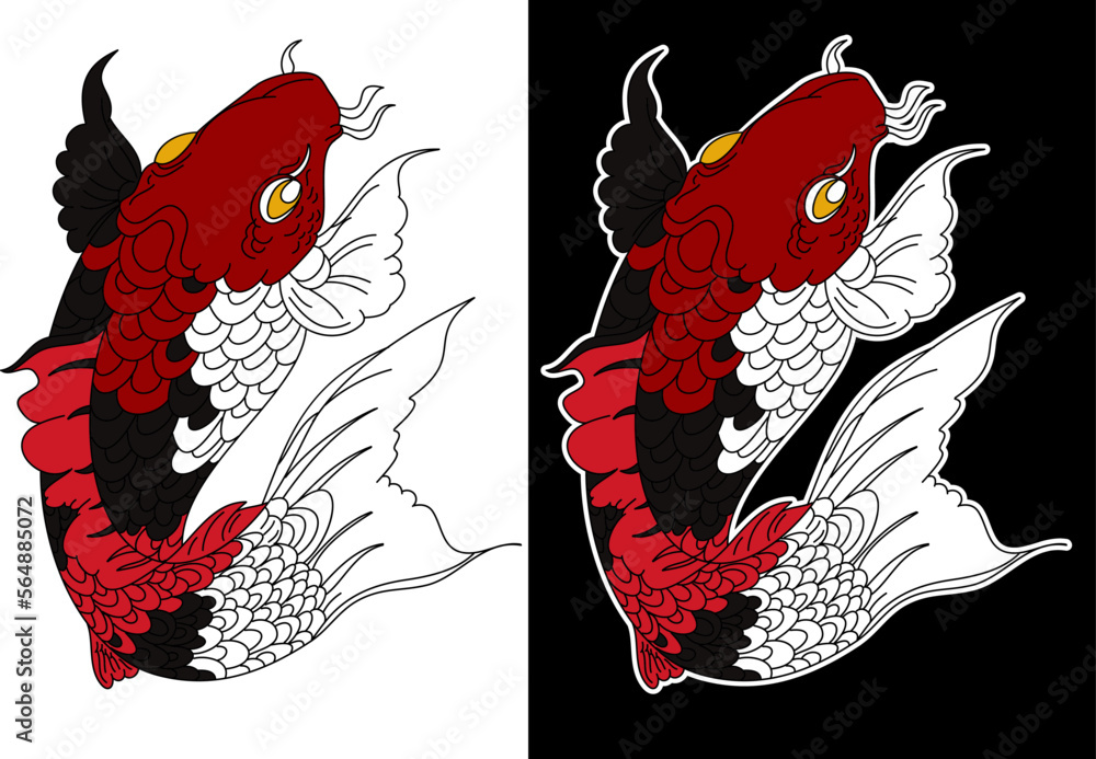 koi carp vector isolate for tattoo.Japanese carp drawing.Hand drawn line art of fish (Koi carp). Vector isolated. Idea for tattoo and coloring books. koi carp vector isolate for tattoo.Japanese carp drawing.Hand drawn line art of fish (Koi carp). Vector isolated. Idea for tattoo and coloring books.