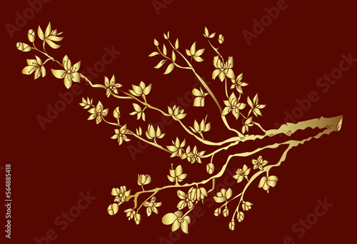 Peach flower and cherry blossom set.Sakura vector set.isolate and golden flower.
