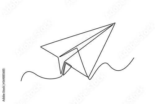 Single one line drawing origami paper airplane. Air transportation Concept. Continuous line draw design graphic vector illustration.