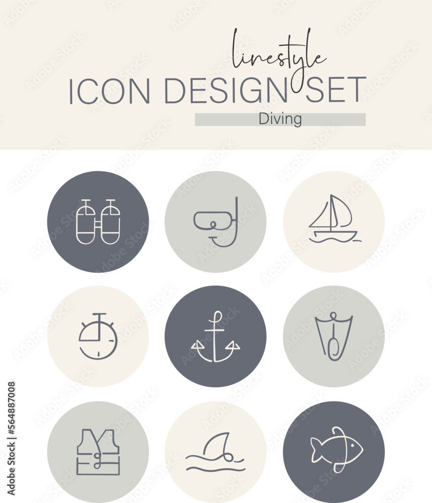 Linestyle Icon Design Set Diving