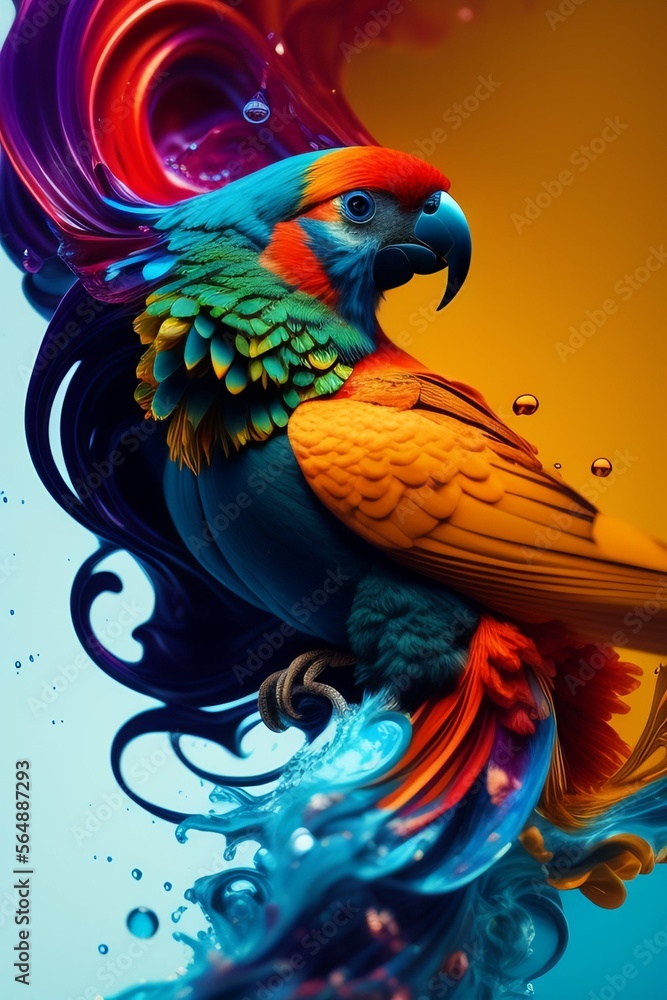 Colorful digital concept art of a parrot