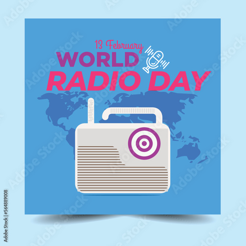 World radio day 13 February. Vector Illustration. Radio day banner or poster