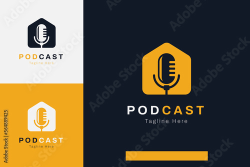 Set of podcast microphone logo vector design template with different color style