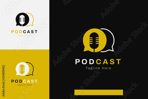 Set of podcast microphone logo vector design template with different color style