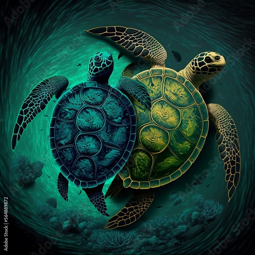 Fotografie, Obraz Two sea turtles